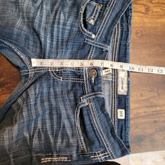 BKE Jeans 28 R Sabrina Flare Low Rise Ripped Thick Stitch Stretch Boho Western - Picture 9 of 12